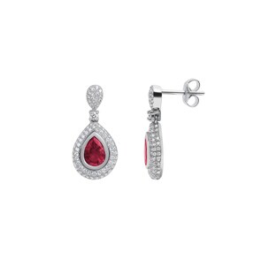 Boucle d'oreilles pendantes or gris 750/18 ct avec diamants 0.82 ct H/si et rubis 1.48 ct