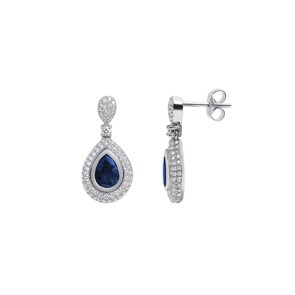 Boucle d'oreilles pendantes or gris 750/18 ct avec diamants 0.83 ct H/si et saphirs 1.94 ct