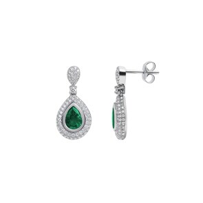 Boucle d'oreilles pendantes or gris 750/18 ct avec diamants 0.87 ct H/si et émeraudes 1.21 ct