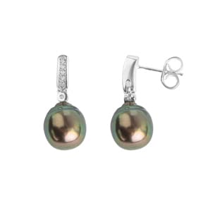 Ohrhänger 750/18 K Weissgold mit Tahiti-Kulturperle und Diamanten 0.06ct.