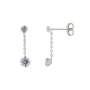 Boucles d'oreilles pendantes or gris 750/18 ct avec zircones