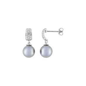 Ohrhänger 925 Silber rhodiniert mit blauen Kunstperlen 8mm & Zirkonia