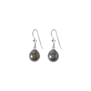 Boucle d'oreilles pendantes Argent 925 rhodié avec perle de culture de Tahiti Ø 8mm