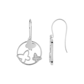 Boucle d'oreilles pendantes Argent 925 rhodié avec zircones, Papillons