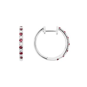 Ohrkreolen 780/18 K Weissgold mit Diamanten 0.22 ct H/Si und Rubine 0.36 ct