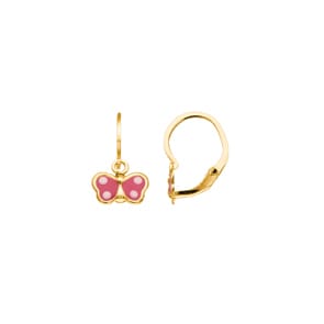 Ohrringe 750/18 K Gelbgold mit pinkem Lack, Schmetterling