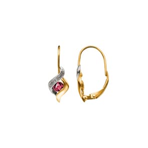 Ohrringe 750/18 K Gelbgold mit Rubin und Diamant 0.01ct.