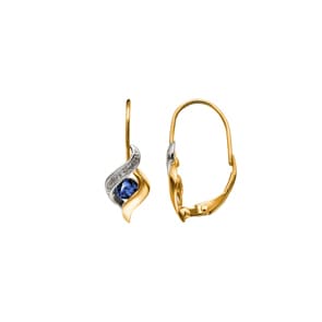 Ohrringe 750/18 K Gelbgold mit Saphir und Diamant 0.01ct.