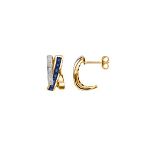 Boucles d'oreilles or jaune 750/18 ct avec saphirs carrée 1.09ct. et diamants 0.02ct.