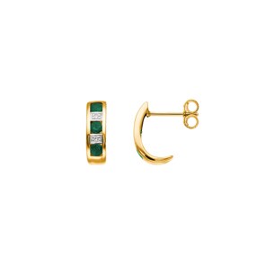 Boucles d'oreilles or jaune 750/18 ct avec émeraudes et diamants 0.02ct.