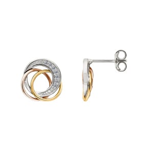 Ohrringe 750/18 K Tricolor mit Zirkonia