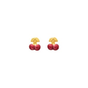 Stud Earrings 375/9 K Yellow Gold Cherries lacquered