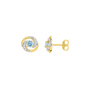 Ohrstecker 375/9 K Gelbgold mit Blautopas & Zirkonia
