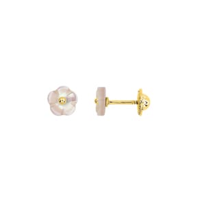 Ohrstecker 375/9 K Gelbgold mit Blume aus Perlmutt