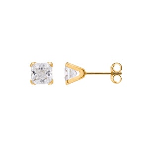 Stud Earrings 375/9 K Yellow Gold with square Cubic Zirconia 5mm