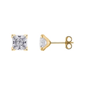 Stud Earrings 375/9 K Yellow Gold with square Cubic Zirconia 7mm