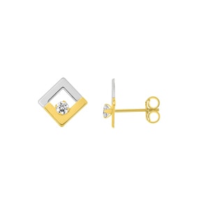 Ohrstecker 375/9 K Gelbgold rhodiniert mit Zirkonia