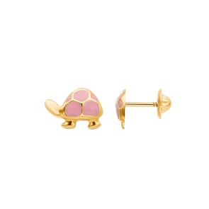Ohrstecker 375/9 K Gelbgold Schildkröten mit pinkem Lack