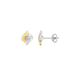 Ohrstecker 375/9 K Weiss-/ Gelbgold mit Zirkonia