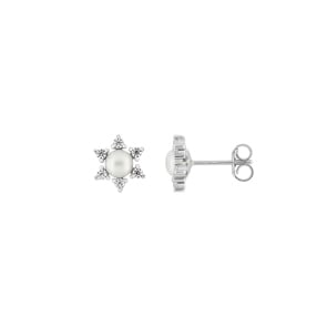 Ohrstecker 375/9 K Weissgold mit Süsswasserzuchtperlen 4mm & Zirkonia