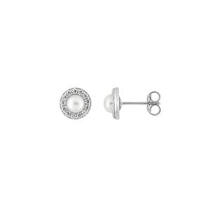 Ohrstecker 375/9 K Weissgold mit Süsswasserzuchtperlen & Zirkonia