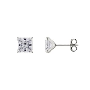 Stud Earrings 375/9 K White Gold with square Cubic Zirconia 6mm