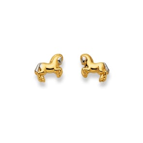 Clous d'oreilles or bicolore 750/18 ct, Cheval