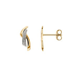 Clous d'oreilles or bicolore 750/18 ct avec diamants 0.01ct. H/p1