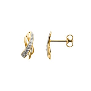 Clous d'oreilles or bicolore 750/18 ct avec diamants 0.01ct. H/p1