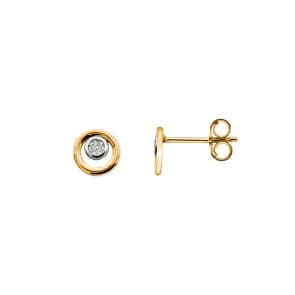 Clous d'oreilles or bicolore 750/18 ct avec diamants 0.01ct. H/p1