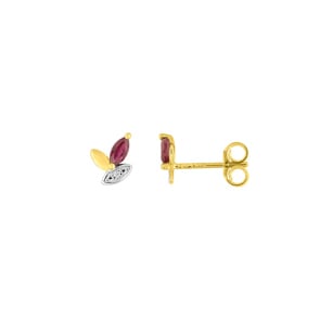 Ohrstecker 750/18 K Gelbgold bicolor mit Rubin & Zirkonia