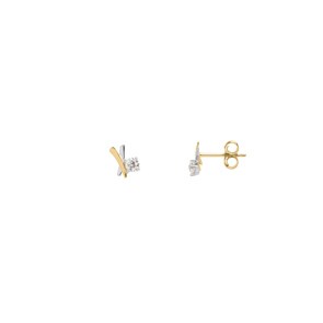 Clous d'oreilles or jaune 750/18 ct bicolore avec zircones