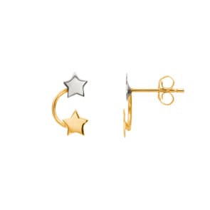 Clous d'oreilles or jaune 750/18 ct bicolore, Étoile