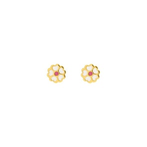 Ohrstecker 750/18 K Gelbgold Blumen lackiert
