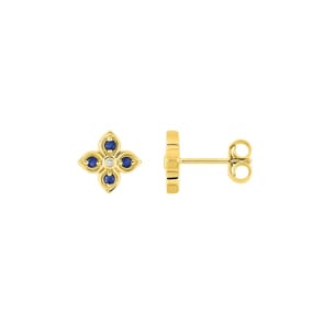 Ohrstecker 750/18 K Gelbgold Blumen mit Saphiren & Diamanten 0.01 ct