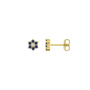 Ohrstecker 750/18 K Gelbgold Blumen mit Saphiren & Diamanten 0.02 ct