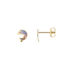 Stud Earrings 750/18 K Yellow Gold Dolphins lacquered