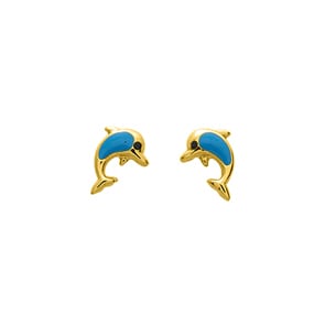 Ohrstecker 750/18 K Gelbgold Delfin mit blauem Lack