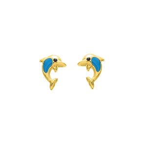 Ohrstecker 750/18 K Gelbgold Delfin mit blauem Lack