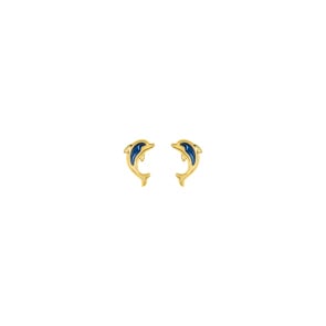 Ohrstecker 750/18 K Gelbgold Delfin mit blauem Lack