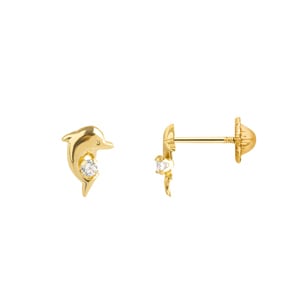 Ohrstecker 750/18 K Gelbgold Delfine mit Zirkonia