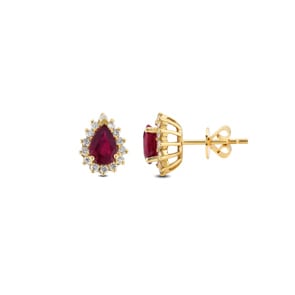Ohrstecker 750/18 K Gelbgold, Diamanten 0.22 ct H/si & Rubin 1.12 ct