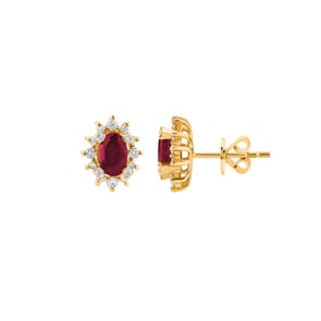 Ohrstecker 750/18 K Gelbgold, Diamanten 0.32 ct H/si & Rubin 1.60 ct