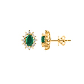 Clous d'oreilles or jaune 750/18 ct, diamants 0.32 ct H/si & émeraude 0.82 ct