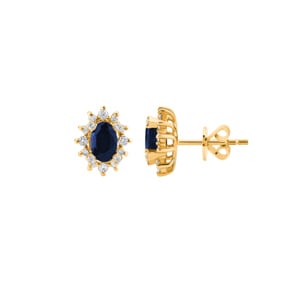 Clous d'oreilles or jaune 750/18 ct, diamants 0.32 ct H/si & saphirs 0.95 ct