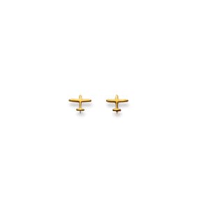 Stud Earrings 750/18 K Yellow Gold, Airplane