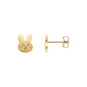 Clous d'oreilles or jaune 750/18 ct Lapin avec zircones