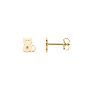 Clous d'oreilles or jaune 750/18 ct Chat avec zircones