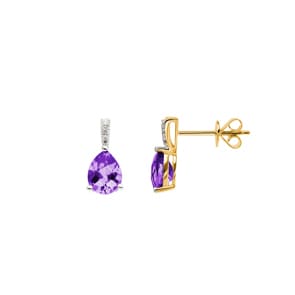 Ohrstecker 750/18 K Gelbgold mit Amethyst Tropfen und Diamanten 0.02 ct H/si