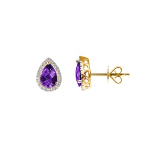 Ohrstecker 750/18 K Gelbgold mit Amethyst Tropfen und Diamanten 0.11 ct H/si
